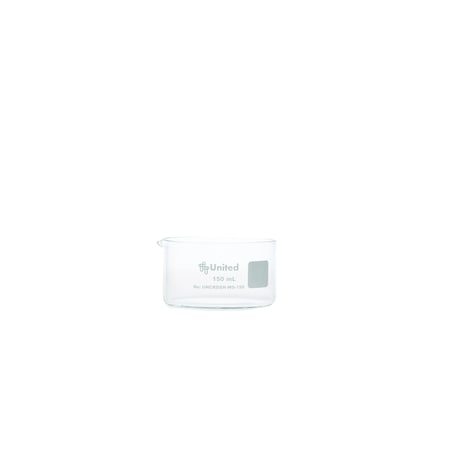 United Scientific CrystalClear Crystallizing Dish 150mL, Flat Bottom - spout, Borosilicate Glass, 6PK UNCRDSH-WS-150